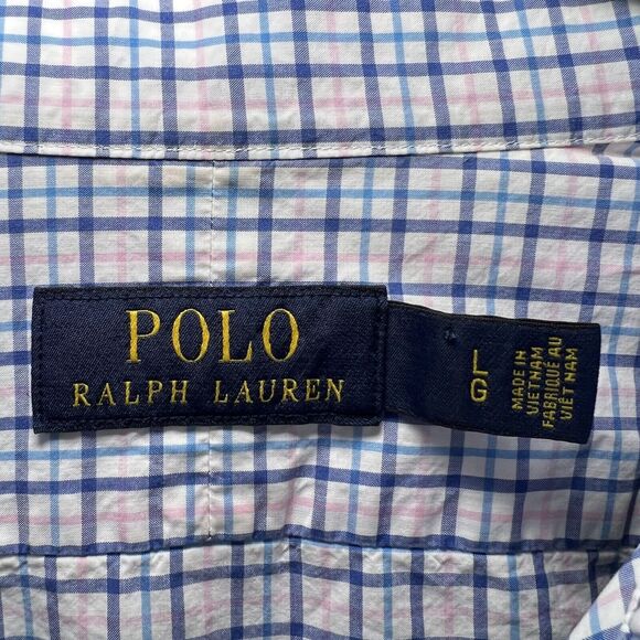 Polo Ralph Lauren Button Up Shirt Mens Size Large Blue Pink Plaid Lightweight LS - Picture 7 of 10